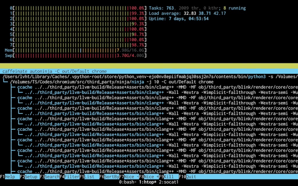 编译 Chromium CPU 使用情况截图